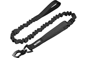OneTigris Correa para perros con muelle de 86 cm - 120 cm, nailon con diente de tigre, clip de metal y 2 acolchado suave, longitud – negro