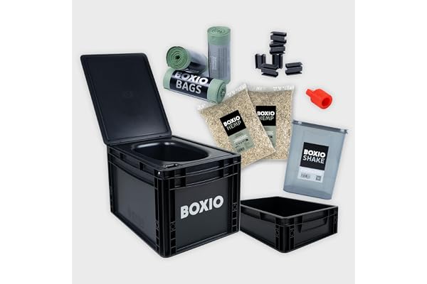 BOXIO Toilette Sèche Portable Séparateur d’Urine - WC Portable pour Voyages, Bateaux, Déplacements, Jardin, Camping-Car | Toilette Sèche Camping Compact : 40 x 30 x 28 cm, Noir