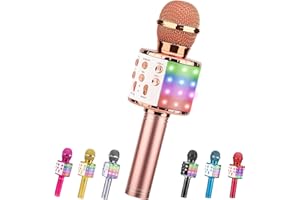 ShinePick Microfono Karaoke Bambini, Microfono Wireless con LED Flash, Portatile Karaoke Player con Altoparlante per Android/iOS, PC e Smartphone(Oro Rosa)