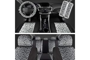 BDK ComfySeats Velvet Animal Car Seat Covers Two Tone Gray Leopard on Black 9pc