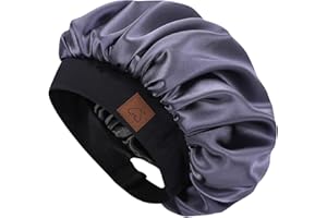 Hat Hut Bonnet Satin Soie Cheveux Nuit pour Femme Homme - Bonnet pour Cheveux Bouclés Naturels - Large Bande réglable - Double Couche