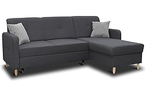 ‎SOFNET Ecksofa Oslo mit Schlaffunktion und Bettkasten - Scandinavian Design Couch, Sofagarnitur, Couchgarnitur, Polsterecke, Holzfüße (Graphit (Inari 94 + Inari 91), Ecksofa Rechts)