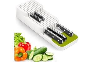 AIDSCI Mejorado Organizador de Cuchillos para Cajón, 2 Niveles Portacuchillos de Cocina apto para 9 Cuchillos, Extraíble y Antideslizante, Bloque de Cuchillos de Cocina con Ranura para Cuchillos, Blanco