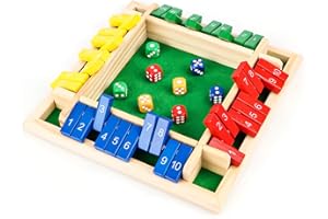 MPLEHDA Drewniana gra planszowa, dla 4 graczy, Shut The Box, drewniana matematyka, tradycyjna gra w kostkę, podróże dla 4 graczy, świetna rodzina, zabawa