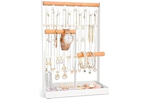 Sofore Soporte para Joyas,Expositor de Joyas con Bandeja,Soporte para Cadena de 4 Niveles,Organizador De Joyas Para Pendientes Adecuado Para Anillo De Collar, Blanco