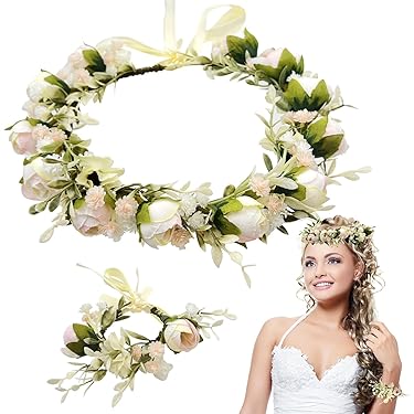 AHONEY Corona Di Fiori Per Donna Oro/Rosso/Rosa: Copricapo Floreale Per Matrimonio, Sposa, Festa E Accessori Capelli - 3