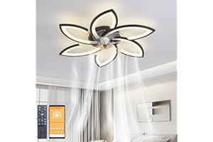 ‎NARWHAL Narwhal Deckenventilator mit Licht, Modern LED Dimmbar Deckenleuchte mit Ventilator und Fernbedienung Leise 81 W, 9963 lm, für Wohn, Schlaf- und Esszimmer, 6-Gang, Timer, Schwarz