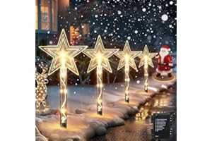 SUNSHINE SMILE 4Pcs Stern Lichterketten LED Außen,Weihnachtsbeleuchtung Außen Batterie,LED Gartenstecker Weihnachten,Weihnachtsdeko aussen Batterie,Weihnachtsstern Außen Wetterfest Stern Beleuchtet für Garten,Bäume