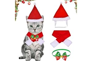 YISKY Animale Domestico Regolabile Natale Cappello Santa, campana, Sciarpa e Collare Cravatta Papillon Costume di Natale per Cucciolo Gattino Gatti Piccoli Cani Animali Domestici (A)