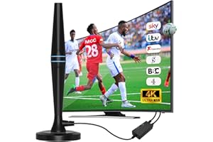 FADISH TV Aerial Indoor - TV Aerial 250+ Miles Range - Digital Freeview TV Aerial with Amplifier Signal Booster - TV Atenna Indoor Support VHF/UHF/DAB Radio/4K/1080P and All TV