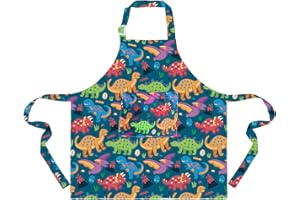 Nidoul Official Kids Apron, Adjustable Dinosaur Kitchen Chef Apron with Big Pocket, Girls Boys Bib Apron for Cooking Baking Art Painting Gardening