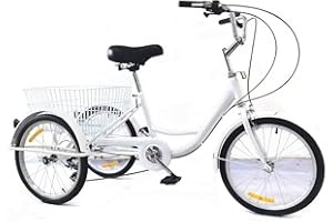 HUKAIL Triciclo da 20 pollici per adulti, tricicli a 8 marce con cestino