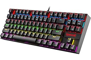 Redragon K552 Mechanical Gaming Keyboard, LED Gaming Keyboard with Red Switches, 87 Full Anti-ghosting Keys, Unique Metal Rim for Windows Gaming PC, Black