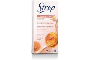 Strep - Strisce Depilatorie Viso e Parti Delicate Sugaring, per Pelli Sensibili, Senza profumo, con Zucchero di Canna e Cera d’Api, 20pz