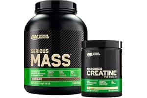 Optimum Nutrition Serious Mass Gainer Proteine Whey con Glutammina Cioccolato 2,73kg 8 Porzioni + Micronised Creatine Monohydrate per la Performance Non Aromatizzato 317g 93 Porzioni