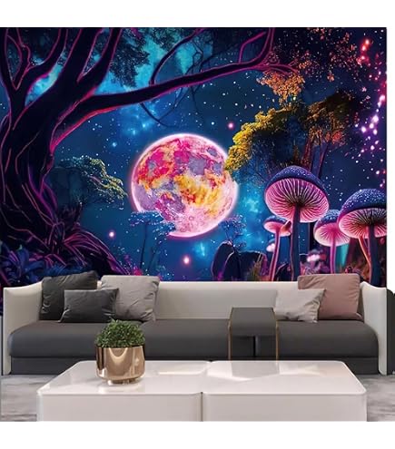 UV Wandteppich 'Galaxy Wald' – Fluoreszierender Schwarzlicht-Dekostoff Für Zimmer & Party, 200x150cm