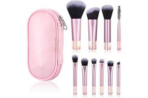 YOLEV 10 Stück Reise Pinselset Makeup Mini Make Up Pinsel Set mit Aufbewahrungstasche Kosmetikpinsel Set Tragbarer Schminkpinsel Set zum Bürsten von Wimpern Foundation Lidschatten Kontur Rouge