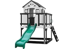 Backyard Discovery Sweetwater Heights 100% Cedar Wood Elevated Playhouse | Outdoor Garden Structure for Kids | Compact Design for Small Areas | 1.8m Wave Slide | Toy Kitchen and Growth Chart