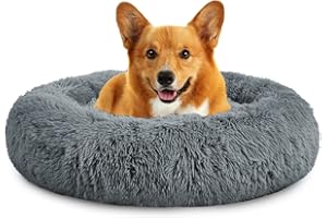 Mirkoo Dog Beds Calming Donut Pet Bed Washable Anti Anxiety Faux Fur Pet Bed, Round Fluffy Plush Dog Bed for Large Medium Small Dogs (L/XL/XXL/XXXL)