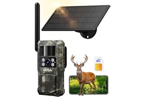 Xega 4G LTE Cámara de Caza Solar con Tarjeta SIM, Cámara Fototrampeo sin WiFi, 7800 mAh Batería, Visión Nocturna 950nm Infrarrojos Invisible, Audio de 2 vías, 0,2s Activación, IP66 Impermeable