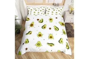 LOUSSIESD Simpatico Avocado Set di Biancheria da Letto Cartoon Yoga Avocado Comforter Set Kawaiiative Copripiumino Bella Frutta Formato Singolo 2 Pz Biancheria Da Letto