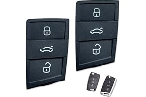 YOWFOND 2 x 3 botones de repuesto para llavero remoto de coche, teclado de goma negra para bloqueo de desbloqueo de maletero, compatible con VW Polo Golf 7 MK7, Skoda Karoq Kodiaq Fabia, Seat Ateca Ibiza Leon