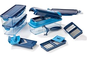 ‎GENIUS Genius Nicer Dicer Smart (14 tlg.) in blau - Gemüse-schneider für Würfel, Stifte, Scheiben, Streifen und Viertel inkl. Rezeptheft - Salatschneider Mandoline Gurkenhobel