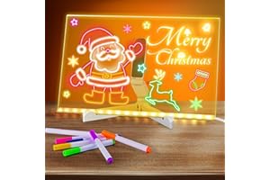 TRAIMBER-SEVEN LED Note Board with Colours Pen, 30×20cm Acrylic Light Up Message Board with Warm Yellow Glow, USB Powered Drawing & Writing Board with 7 Coloured Pens for Kids, Home, Office, Gift