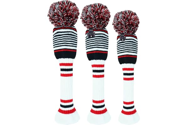 Couvre Club Golf Bois Housse Pom Pom Driver Fairway Hybrid 3 Pack Set, Couvre-tête de Club Golf Vintage Long 1 3 5 pour Hommes Femmes Hommes Sport en Plein Air
