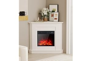 ‎M.C.HAUS M.C.Haus Elektrokamin mit Dreieck Mantel Regal, Qualität Eckkamin, 18"/45cm Kamin Eingefügt, 900/1800W Heizung, 3 Farben Realistischen Flammeneffekt, Weiß