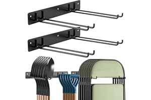 SINOER Soporte plegable para sillas/herramientas de jardín con ganchos. Portaobjetos para garaje, césped, playa, camping. Hecho de hierro macizo, capacidad máxima 109 kg (240 libras). Envase de 2 unidades