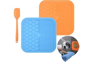 BANGP 8.2in Slow Dog Lick Pad, Pet Treat Mat with Suction Cup,Licky Pad for Dogs,Dog Peanut Butter for Food-Anti-slip, Easy Grooming Shower Dental Health, Food Grade Silicone (2*Mat + Spatula)