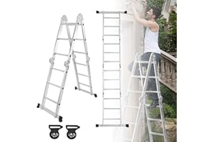 SAILUN 7-in-1 Multi-Purpose Aluminium Ladder 4 x 3 Steps Folding Ladder with Platform and Wheels, 3.4m,Max Load 150KG for Outdoor and Indoor