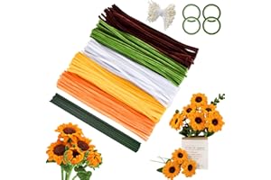 MARJORAMY 500 Piezas de Limpiapipas para Manualidades,Kit de Flores con 40 Tallos Florales & 4 Cintas Adhesivas,Hilo Chenilla 30cm (5 Colores) para Ramos de Girasoles,Material para Manualidades,Decoración DIY