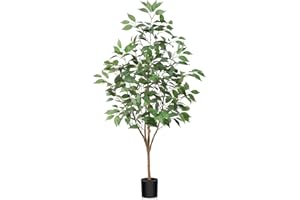 Fopamtri Ficus Artificial 120cm Planta Artificial Decorativas con Troncos Naturales, Ficus Arbol Artificial para Hogar Salón Oficina Jardín (1 Pieza)