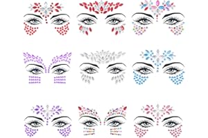 SUNNIFLY Joyas Faciales de Barra de Purpurina,9 Pegatinas cara Brillantes Festival, Brillantes para la Cara, Fáciles de Poner y Quitar, Duraderas para Maquillaje de Festival.