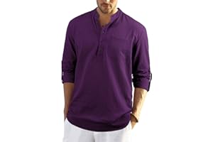 Enlision Hommes Chemises en Lin Solid Henley Shirts Casual Manches Longues été Mao Chemise de Plage Classique