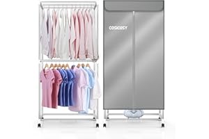 Cosicosy Electric Clothes Dryer Updated Portable Fast 1400W Dryer Machine 2-Tier Heated Clothes Dryer Indoor Electric Clothes Drying Rack Double Layer, ‎T-F90-UK, Grey [Energy Class A+++]