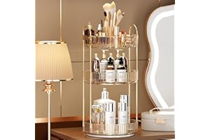 IJIAMY 360 Rotating Makeup Organiser, Spinning 3 Tiers Perfume Organiser, Skincare Cosmetic Organizer, Dressing Table Organiser for Lipsticks,Jewelery, Brush, Vanity Desk, Bedroom, Bathroom