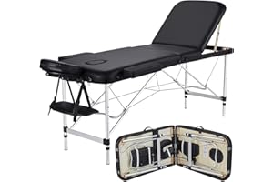 Yaheetech Foldable Massage Bed Portable Lash Table Beauty Bed Professional Salon Spa Table Aluminum 60 cm Width 3 Section Black