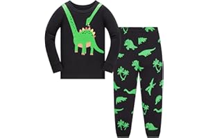 LANGUBABY Pijamas Niño Dinosaurio Algodon Ropa de Dormir Manga Larga Conjunto Pijamas Dos Piezas para Niños 1-12 Años