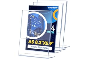 Fhintory Porte Affiche A5, 4 Présentoirs Flyer A5 Acrylique, Porte Documents A5 Incliné Transparent, Porte Nom Table pour Restaurant, Bureau, Magasin Comptoir