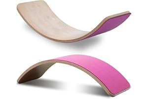 SmartToys4U Wooden Balance Board Kids Montessori Toddler Wobble Board Autism Friendly Waldorf Sensory Toy Indoor Outdoor Children Natural Wood Curvy Seesaw Yoga Fitness Board for Adult