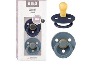 BIBS Colour Paquete de 2 chupetes. Libre de BPA, Tetina redonda. Látex natural, Talla 1 (0-6 meses), Deep Space/Petrol