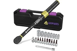 ANPUDS Llave Dinamométrica 1/4'', Llave de Torque 1-25 Nm, 72 Dientes, 21 Piezas Llave Dinamométrica Set con Extensión, Adaptador, Torx, Bits, para Reparación y Mantenimiento de Bici