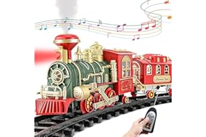 XWIN SPORTSERIES Xwin Remote Control Train Set with Smoke, Lights and Sounds - 22Pcs Battery Operated Steam Locomotive Toy with Tracks - Realistic Railway Playset for Kids Ages 3+ Years