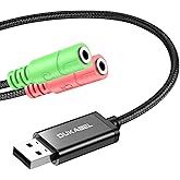 DuKabel Externe USB Soundkarte Adapter für Computer, Laptop und PS4, USB auf 2 x 3.5mm Buchse Aux Audio Konverter Kabel für K