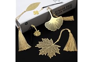 SONEER 5 Stück Metall Leaf Lesezeichen, Gold Bookmark mit Quasten Anhänger, Seitenmarker Geschenke für Lehrer, Studenten, Kinder, Leser, Freunde