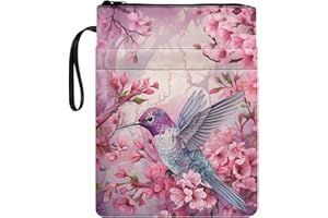 Poceacles Buchhüllen mit Kirschblüten für Hardcover, Buchhülle für Buchliebhaber, Geschenk, Buchschutz, Tasche, Reißverschluss, Buchsack, Taschenbuch, Lehrbuch, Bibel, Geldbörse, Tablet-Hülle