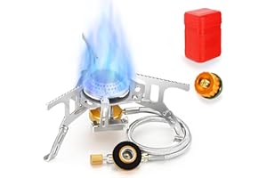 Awroutdoor Estufa de Camping, 3500W Mini Estufa Plegable de Acero con Encendido piezoeléctrico, Mini Estufa de Gas Ultraligera y Duradera/Picnic/mochilero/Senderismo